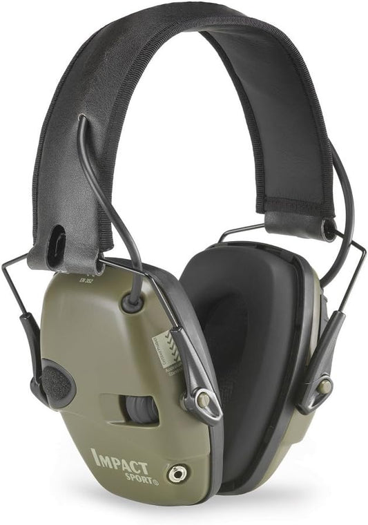 Cascos electrónicos de protección auditiva para caza en color verde caqui