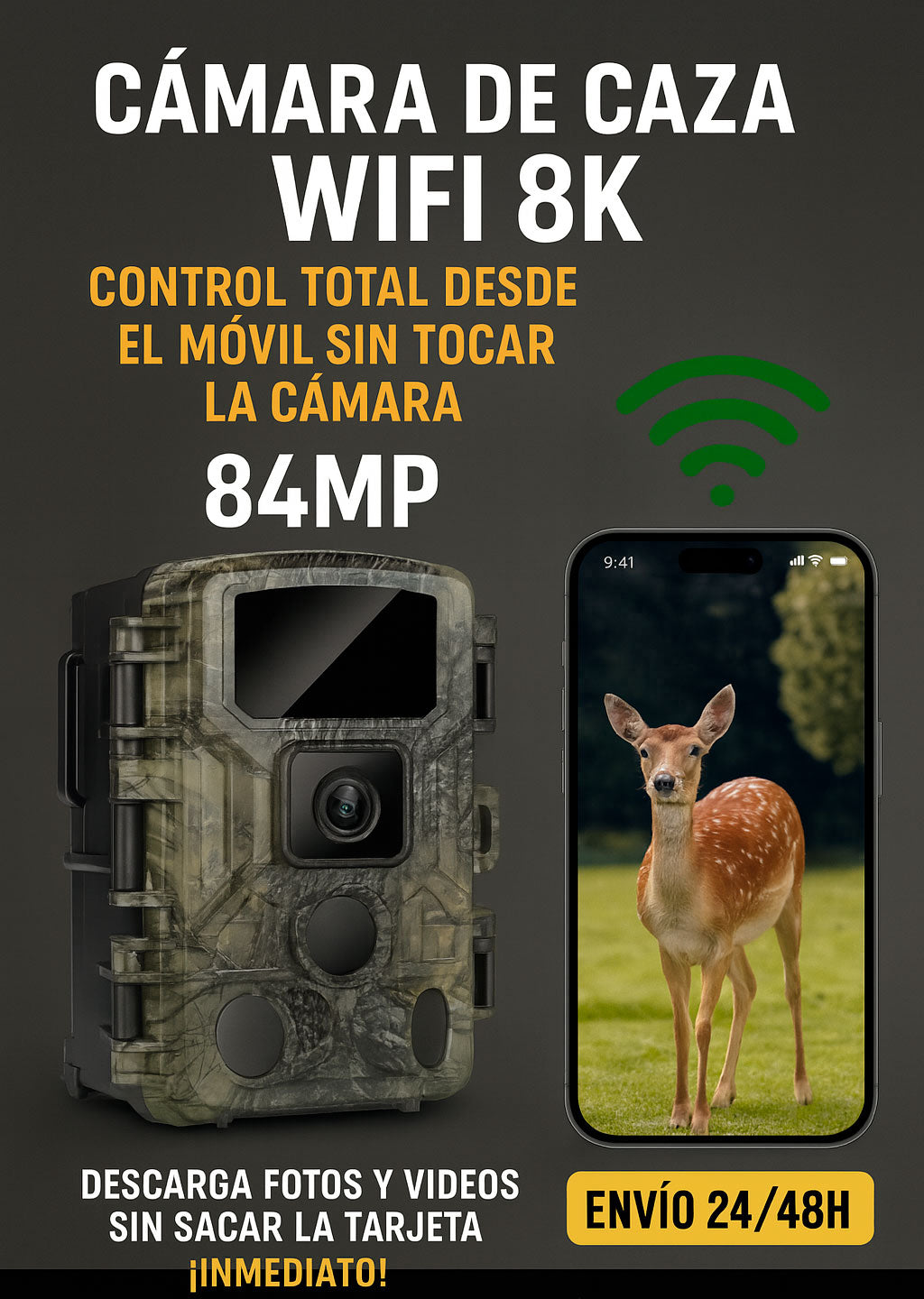 Cámara de fototrampeo WiFi KJK – 8K, 84MP, control remoto por app móvil