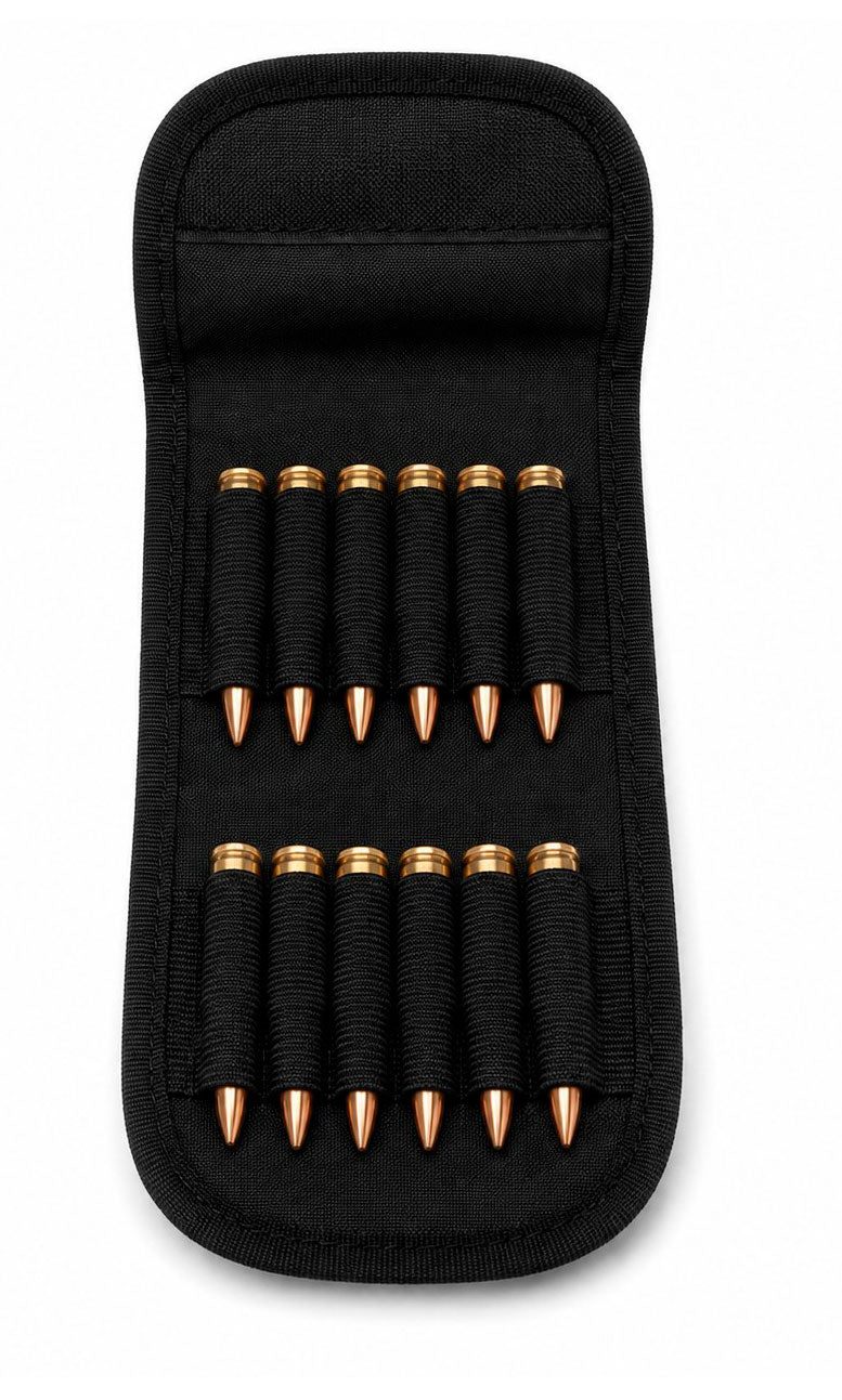 Funda portabalas plegable negra para 12 balas de rifle