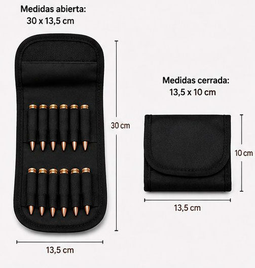 MEDIDAS Funda portabalas plegable negra para 12 balas de rifle